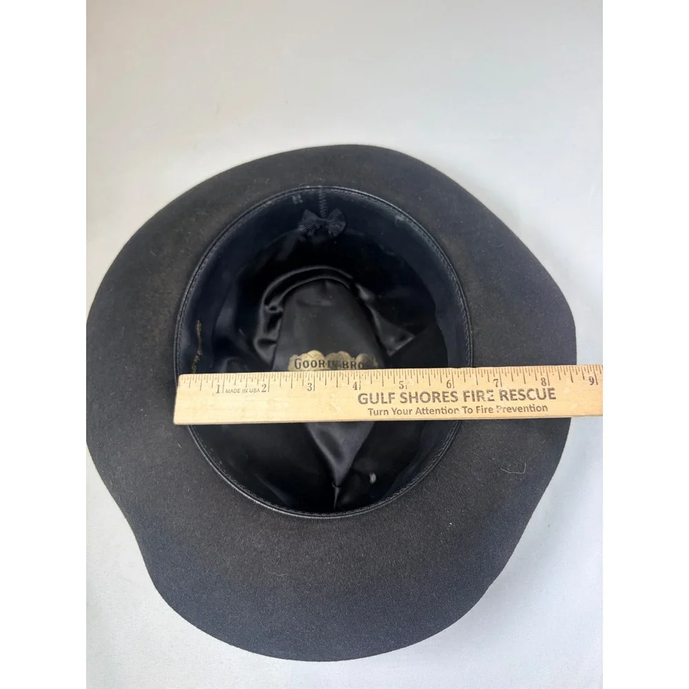 Goorin Bros Black Wool Felt Fedora Hat Handmade in Spain Wide Brim Mens L